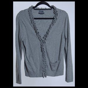 Tommy Hilfiger Womens Gray Ruffle Button Down Long Sleeve Cardigan Top XL